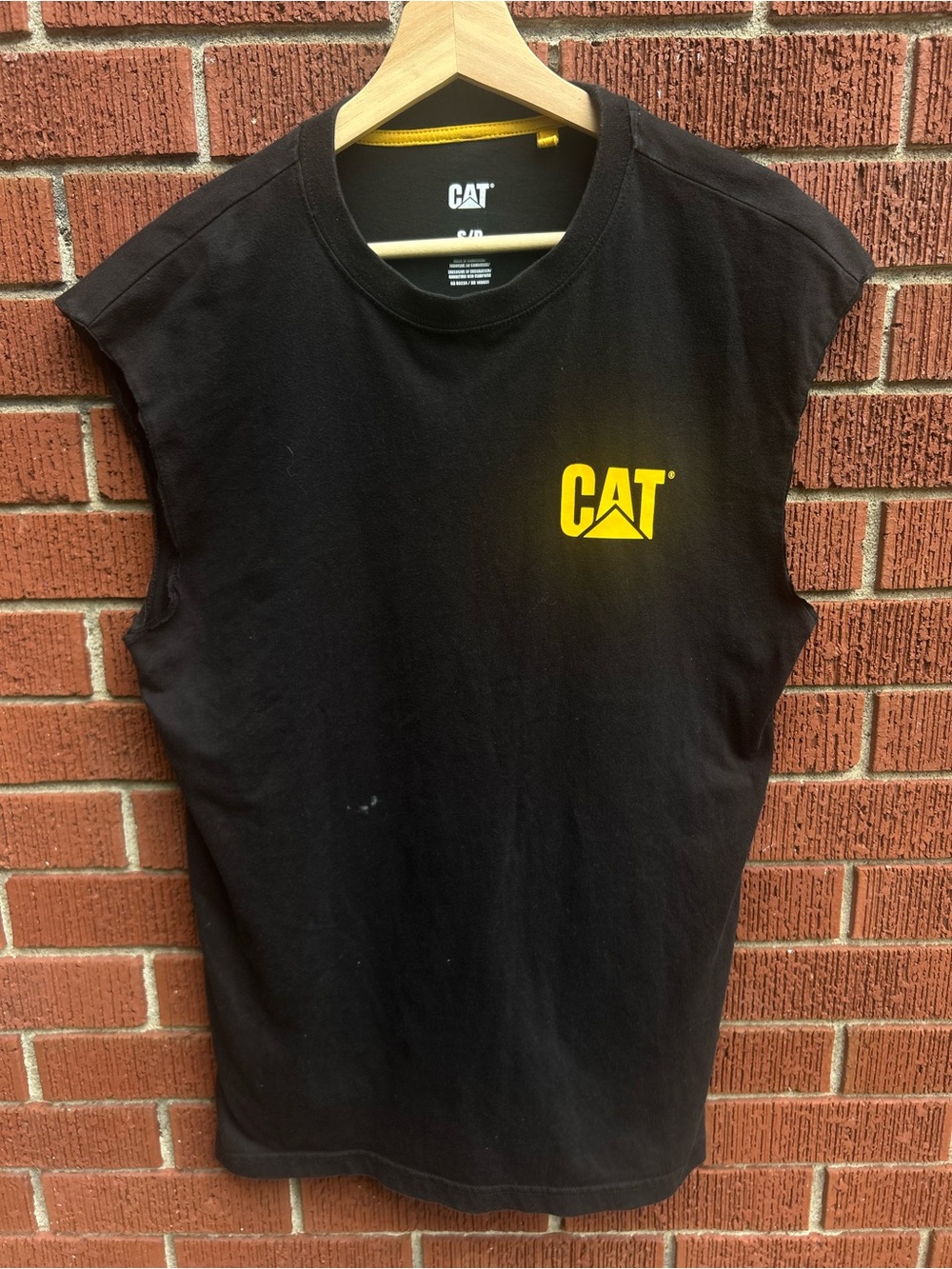 CAT Caterpillar Logo Muscle Tank Black Workwear Sleeveless Tee Small